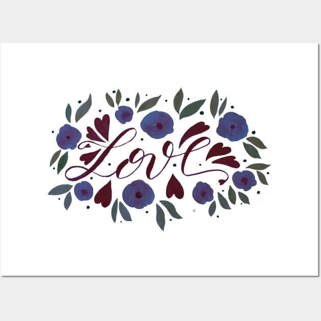 Love and flowers - garnet and purple Wall Art by wackapacka